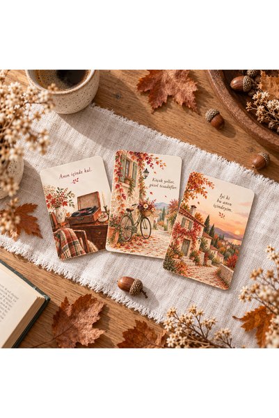 tinystoriestr 12'li Sonbahar Motto Kartı Seti/ Kartpostal