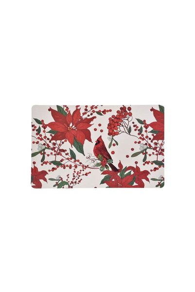 Jumbo Suport Farfurie de Craciun Ecru cu Craciunite Rosii Pasare 43.5x28.5cm
