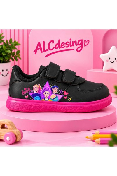 alcdesing حذاء رياضي أبيض بتصميم لاصق (فيلكرو) للفتيات – حذاء رياضي كاجوال بت...