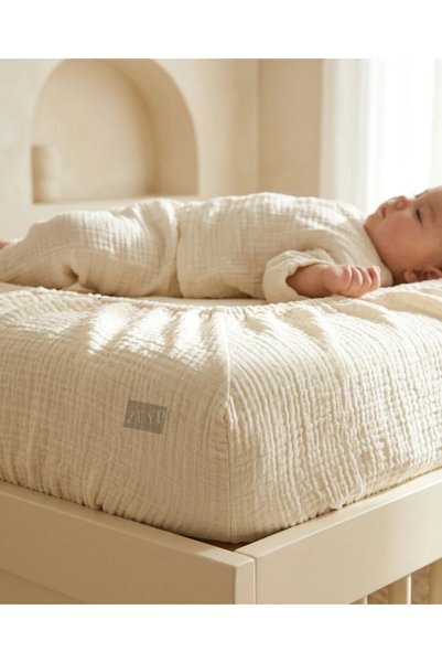 ZEYPBA Ecru Muslin Fitted Baby Sheet, 100% Cotton, Soft Texture, Set of 2.
