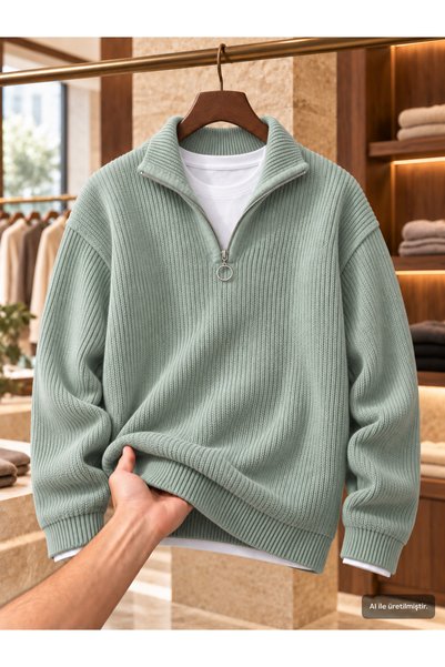 OTAKU Men's Stand Collar Thessaloniki Ribbed Knit Sweater