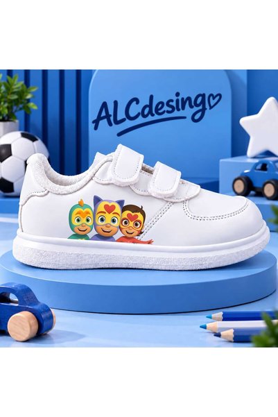 alcdesing Girls' White Velcro Sports Shoes – Star-Printed Detail, Casual Snea...