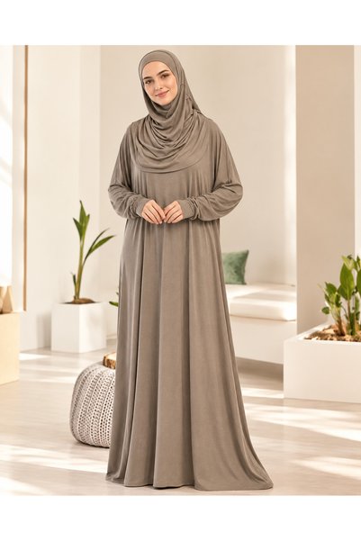 Bilenler Women's Jersey Prayer Dress One-Piece with Built-In Headscarf