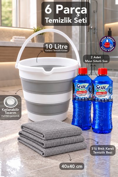 Meleni Home 6'lı Temizlik Seti - 10Lt Kova Derz Banyo Temizleyici Sihirli Sıv...