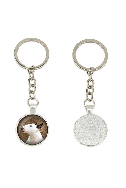 Art - Dog Breloc Art-Dog Bull Terrier cu fotografie personalizată – Metal arg...