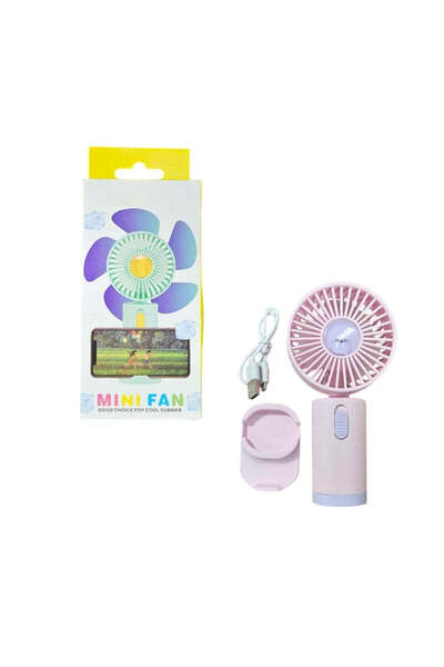 FOXMAG24 Handheld fan, mobile phone holder, USB charging, 3 speeds, purple/pink