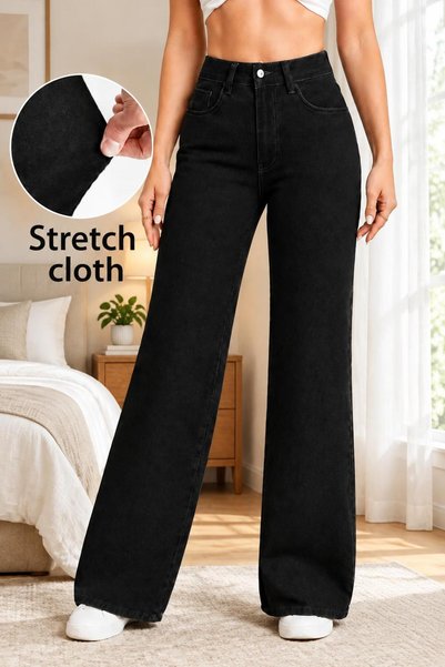 we-rayss Marlowe Yüksek , Likralı Palazzo-Bol Paça Kadın Jean - Wide Leg