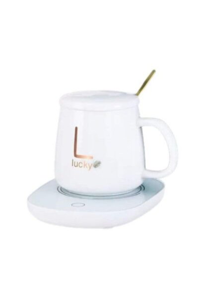 Vivendo Gift set Ceramic mug with heater, spoon, constant temperature 55 degr...