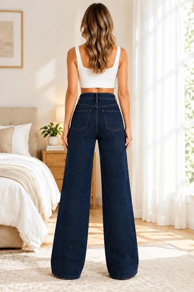 we-rayss Marlowe Yüksek , Likralı Palazzo-Bol Paça Kadın Jean - Wide Leg