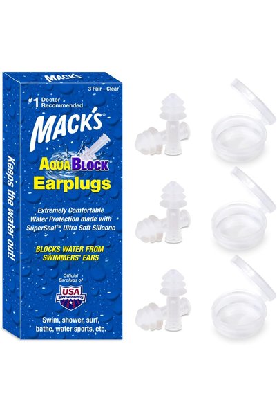 Mack's سدادات أذن للسباحة من أكوابلاك، 3 أزواج - مريحة، مقاومة للماء، سدادات ...