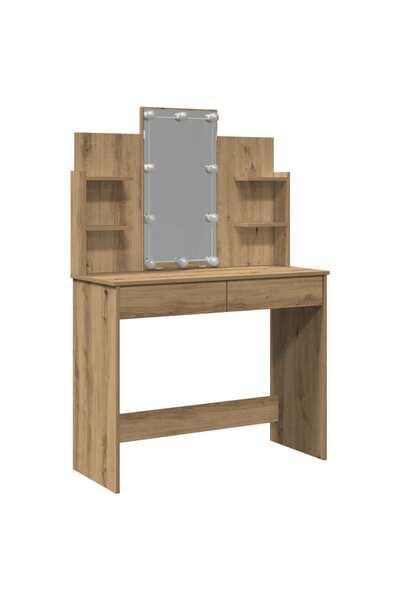 vidaxl Masă de toaletă cu LED-uri, stejar artizanal, 96x40x142 cm