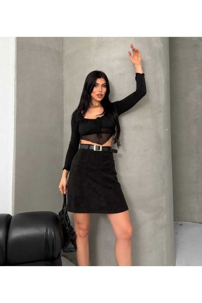 Budan Export Women's Belted High-Waisted A-Line Mini Skirt with Pocket Detail...