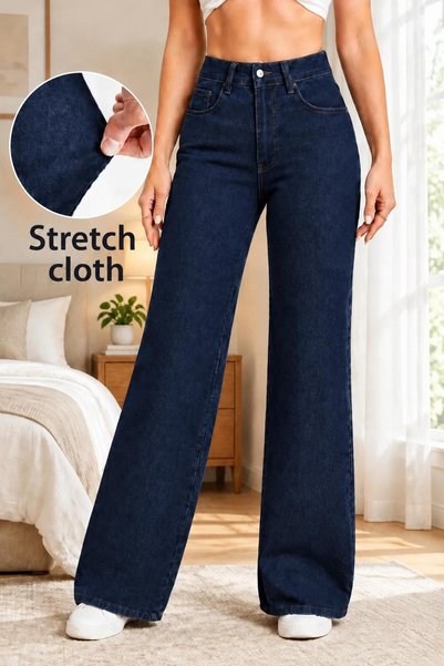 we-rayss Marlowe Yüksek , Likralı Palazzo-Bol Paça Kadın Jean - Wide Leg