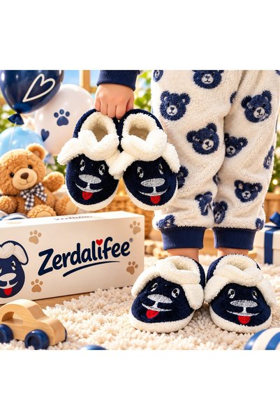 ZERDALİFE Kışlık ev içi köpekli içi peluşlü sıcak astar Panduf