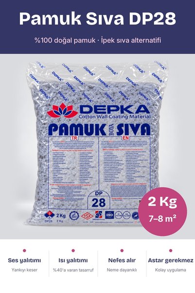 DEPKA Pamuk Sıva DP28 | 2 Kg = 7-8 m² | İpek Sıva Alternatifi Isı ve Ses Yalı...