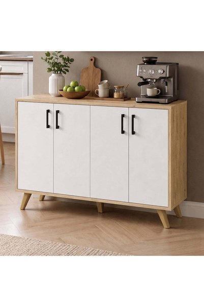 Vivendo Comodă Gamze 120x40x80cm, 4 uși, picioare inclinate, design modern, c...