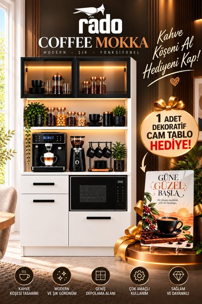 Rado Premium Coffee Mokka - Kahve Köşesi - LED'li Çok Amaçlı Dolap
