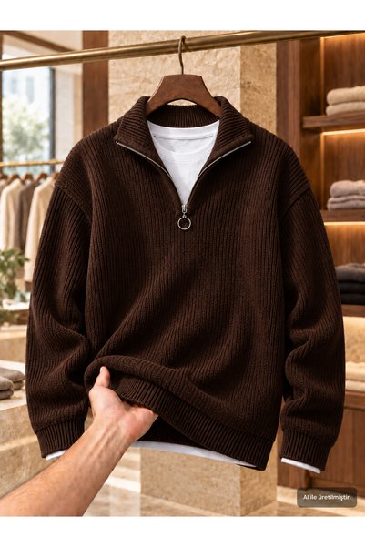 OTAKU Men's Stand Collar Thessaloniki Ribbed Knit Sweater