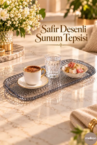Melkan Home Sapphire Patterned Rectangular Serving Tray 35X15.5 cm – Transpar...