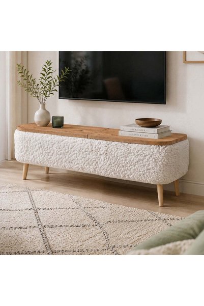 Vivendo Comoda TV 120x30x45 cm, cu spatiu de depozitare, Design Scandinav, Al...