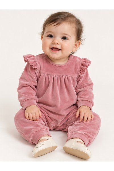 Kidaxi جمبسوت جولايلا المخملي المزين بالكشكشة للبنات الصغيرات