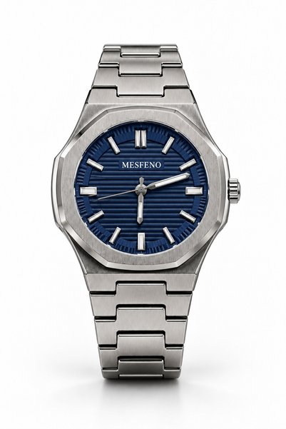 Mesfeno Octera Geometric Case Men's Watch with Metal Strap.