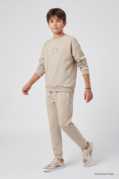 TOMMY LIFE Beige Standard Fit Printed Boys' Tracksuit - 11320