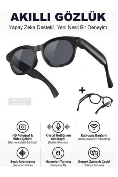 Teknoloji Gelsin S2 Max Akıllı Gözlük Kameralı Bluetooth Konuşma ve Çekim Özellikli Gözlük Siyah ve Beyaz Cam Hediye
