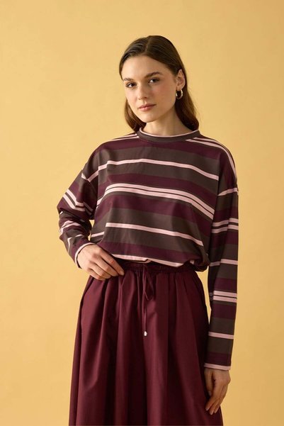 Ceylan Otantik Bordo & Pembe Çizgili Body