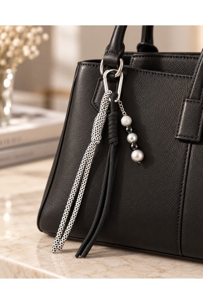 Kumru Studio Silver-Black Beaded Bag Charm
