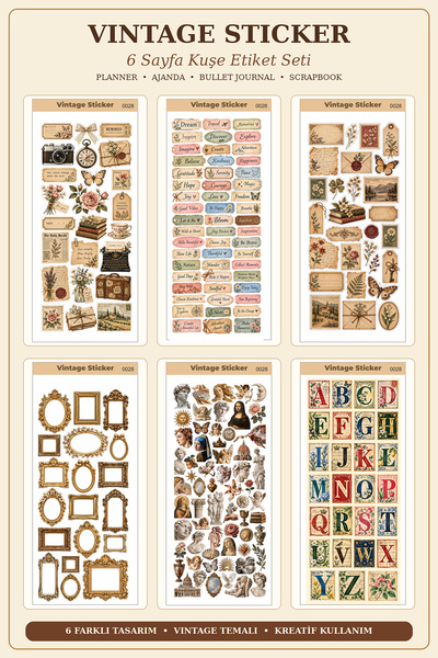Tieni Vintage Sticker 6 Sheets 292 Pieces Die Cut Sticker Set Planner Agenda ...