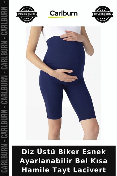 Carlburn Over-The-Knee Biker Flexible Adjustable Short Maternity Leggings Nav...