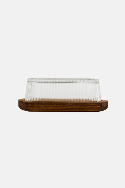 Gourmet Glass And Wood Butter Dish, Multicolor