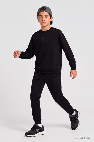 TOMMY LIFE Black Standard Fit Printed Boys' Tracksuit Set - 11320