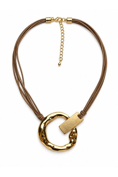Sacha Accessories Daire Dövme Formlu Dikdörtgen Plaka Detaylı Deri İpli Gold ...