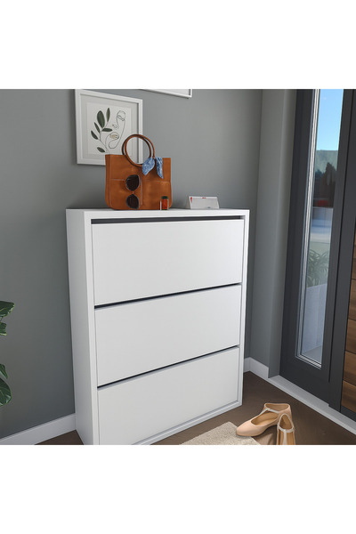 Vivendo Shoe cabinet with hinged door and sliding shelves, 3 compartments, 18...