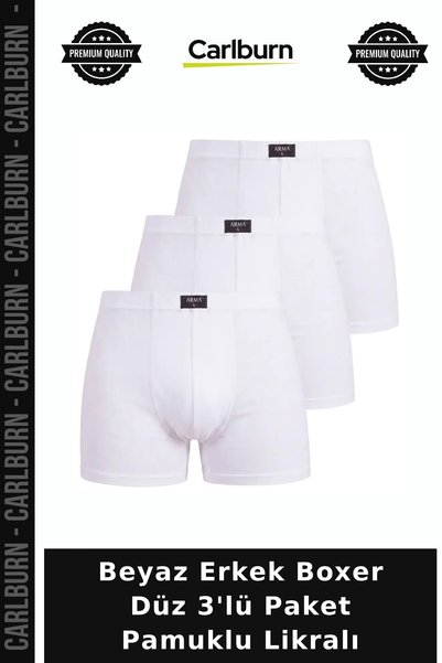 Carlburn White Men's Boxer Briefs, Pack of 3, Cotton with Lycra, Flexible Und...