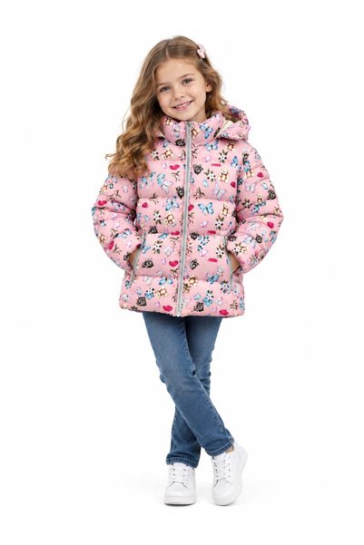 ASG TEKSTİL Girl's Hooded Digital Print Patterned Fluffy Coat - Water and Win...