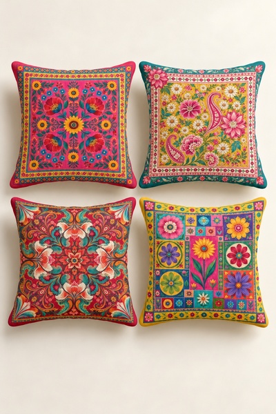 Varbifırsat Set of 4 Bohemian Mosaic Colorful Ethnic and Patchwork Pillow Cov...
