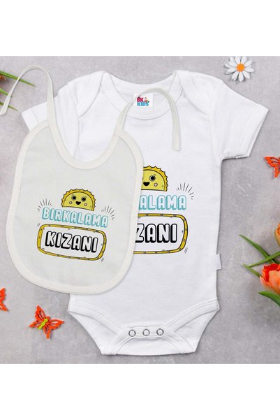 Bk Gift Bk Kids White Baby Bodysuit and Bib Gift Set with a Cute Girl Design ...