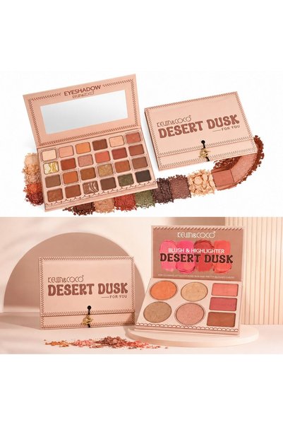 Flippy Paleta Machiaj Desert Dusk, Farduri De Ochi Si Blush Highlighter, 24 C...