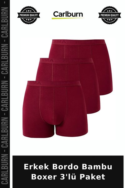 Carlburn Custom-Made Men's Burgundy Bamboo Boxer Briefs, Pack of 3, Classic S...