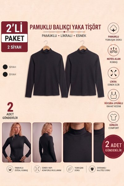 KOTA Bluză basic din bumbac cu mâneci lungi și guler tip balerină, negru, pac...