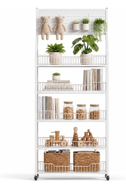 Bentifar 5-Tier Rolling Fruit and Vegetable Rack with Wheels, Heavy Duty Meta...