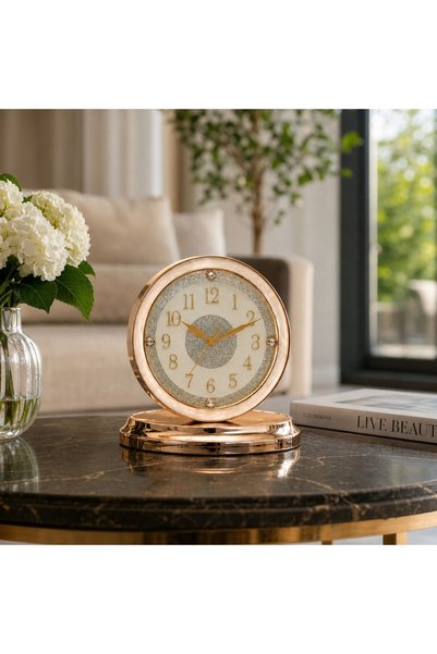 Vivendo Ceas de masă decorativ, finisaj Rose Gold, funcționare pe baterie 25....