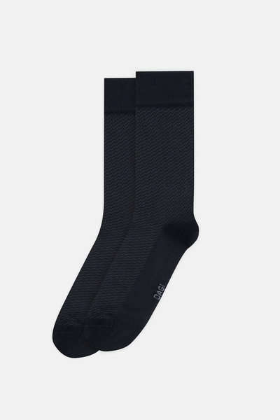 Dagi Black Men's Bamboo Socks with a Small Striped Pattern.