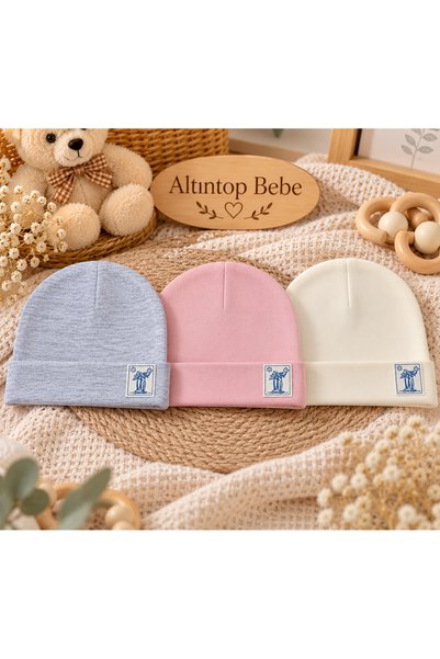 altıntop bebe Unisex Baby Cotton Jersey 3-Piece Newborn Hat Set