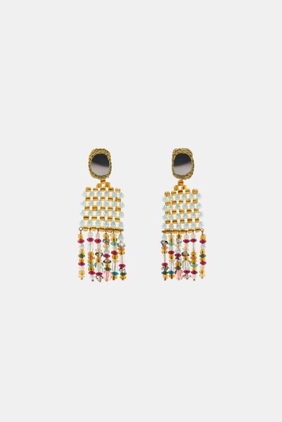 PULLEAR Marka Zr Model: Earrings with Mirror-Embellished Crochet and Beads.