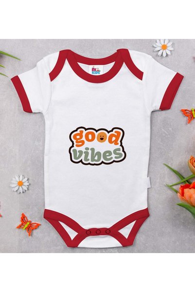 Bk Gift بدلة أطفال حمراء بتصميم "Good Vibes" من BK Kids - مقاس 1، مناسبة للأط...