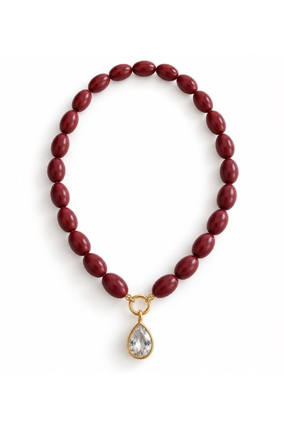 CHARMLUCKY STONE CHARM WOODEN BEAD NECKLACE